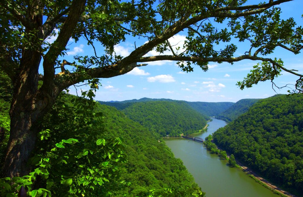 Overlook of the New River at Hawks Nest State Park in Fayette County, West Virginia.